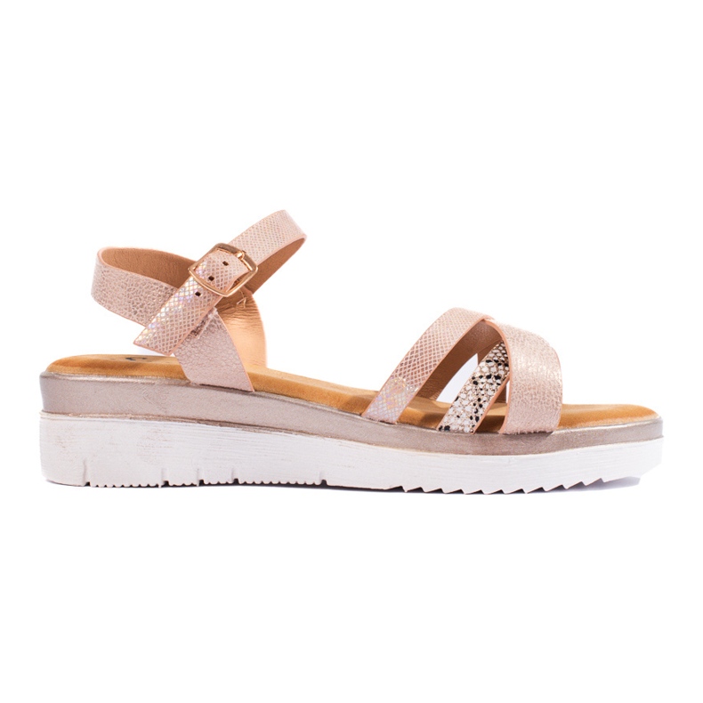 Cómodas sandalias con cuña baja Shelovet beige y dorado