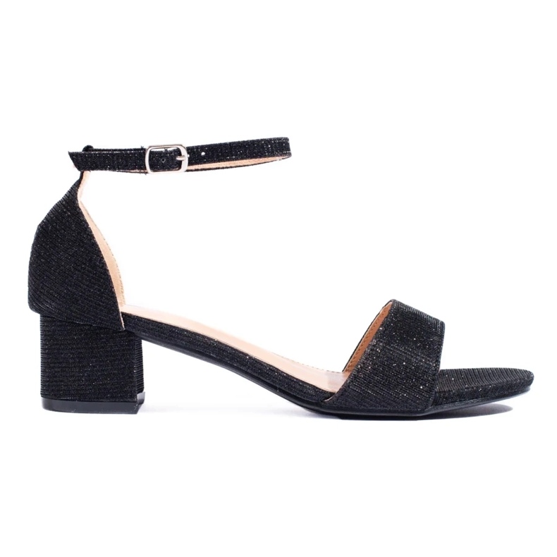 Elegantes sandalias brocadas con tacón bajo Shelovet negro