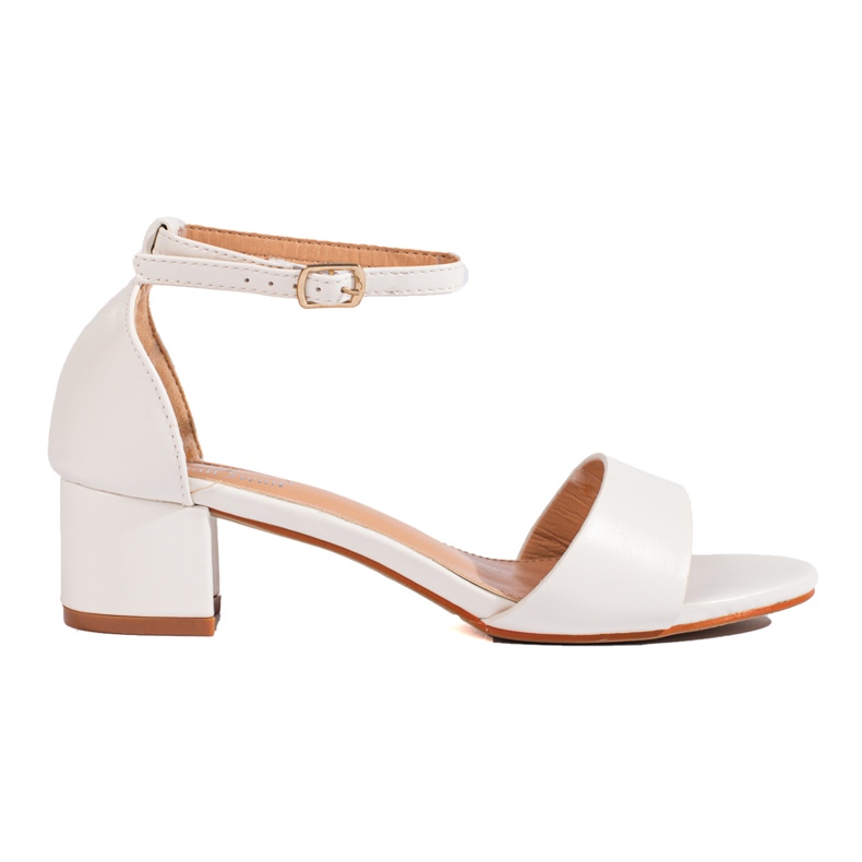 Sandalias de tacón bajo Shelovet de mujer elegantes clásicas blanco