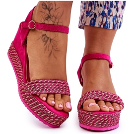 Sandalias de cuña fucsia clásicas para mujer rosa