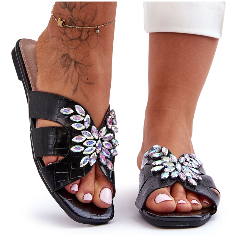 Pantuflas Con Piedras Decorativas S.Barski 617-22 Negro