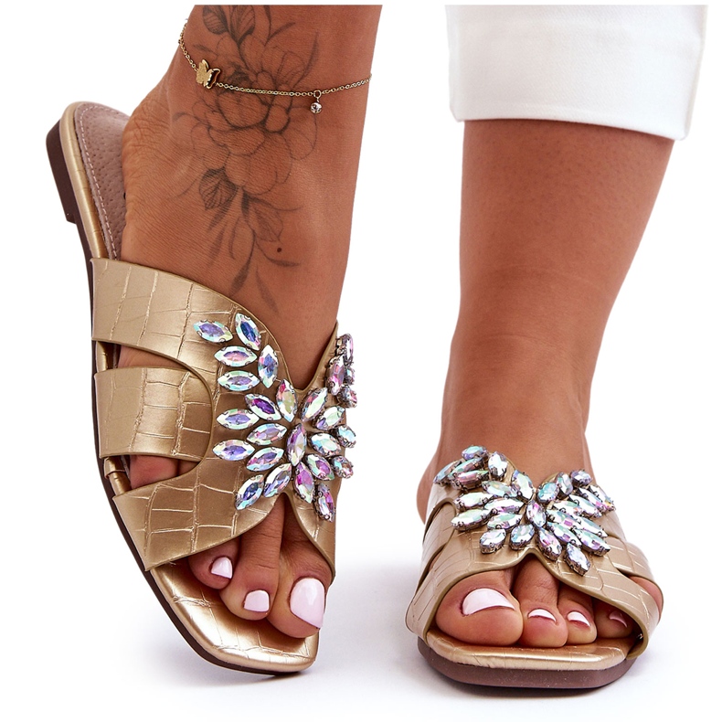 Pantuflas Con Piedras Decorativas S.Barski 617-22 Oro dorado