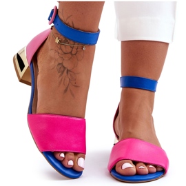 Sandalias Piel Tacón Dorado Laura Messi 2143 Rosa-Azul rosado