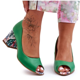 Lewski Shoes Zapatos De Salón De Piel Con Tacón Decorativo Leski Shoes 2608/K Verde