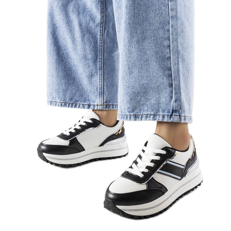 Zapatillas deportivas negras con aplicaciones de purpurina de Lang blanco