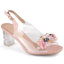 Sandalias de mujer transparentes con zirconitas rosas S.Barski MR1037-16 rosado