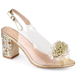 Sandalias transparentes de mujer sobre poste dorado con abalorios S.Barski MR1037-19