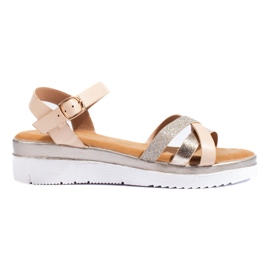 Sandalias cuña baja Shelovet beige y dorado