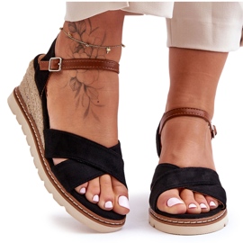 Sandalias De Cuña De Ante Ligero Negro Celine