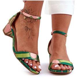 Sandalias De Tacón Alto De Satén Estampado Mezcla Verde ¡Inspírame! multicolor