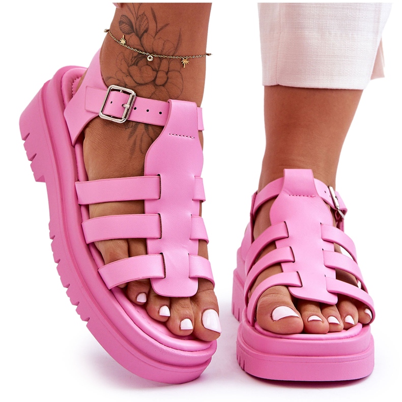 FS1 Sandalias Planas De Piel Con Tiras Diosa Rosa rosado