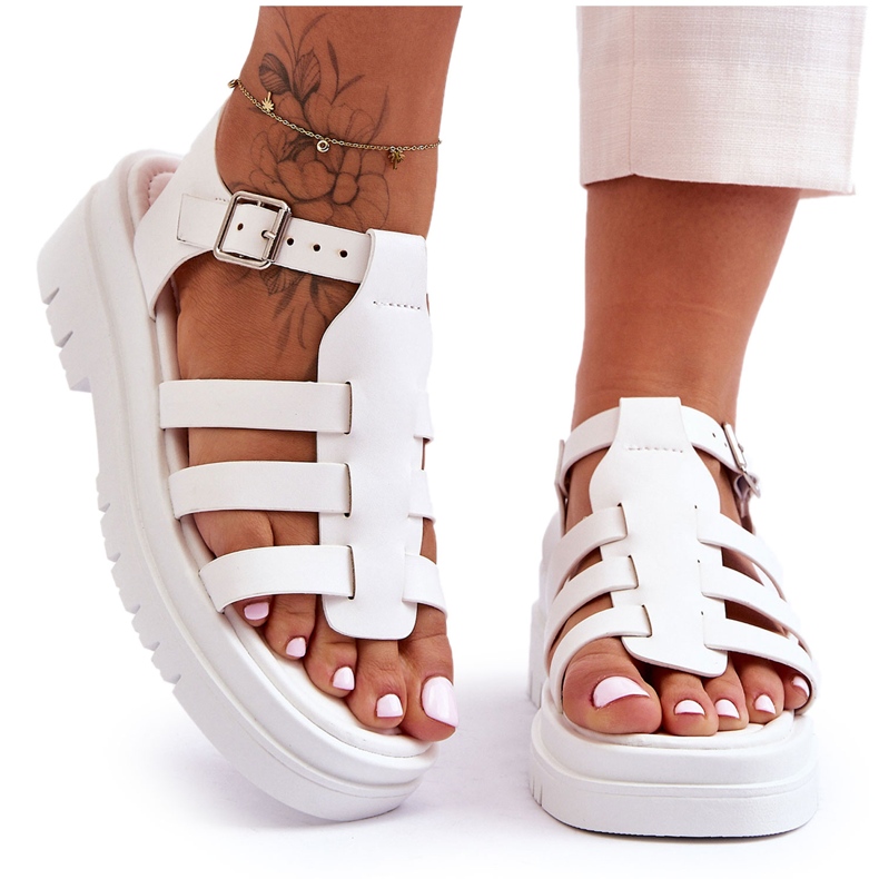 Sandalias Planas De Piel Con Rayas Diosa Blancas blanco