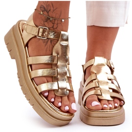 Sandalias Planas De Piel Con Tiras Diosa Doradas dorado