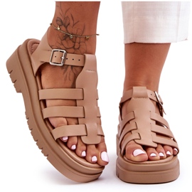 Sandalias Planas De Piel Con Rayas Diosa Beige