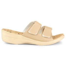 Cómodas zapatillas de casa de mujer con velcro beige