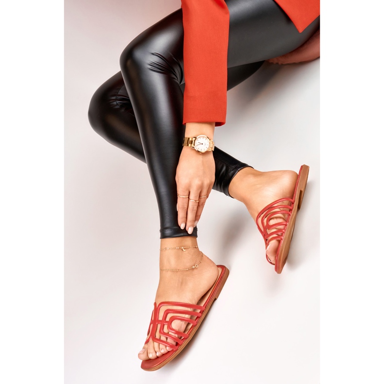 Babuchas planas de mujer elegantes rojas rojo