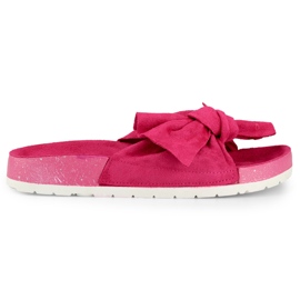 Zapatillas casa mujer ante fucsia con lazo rosado