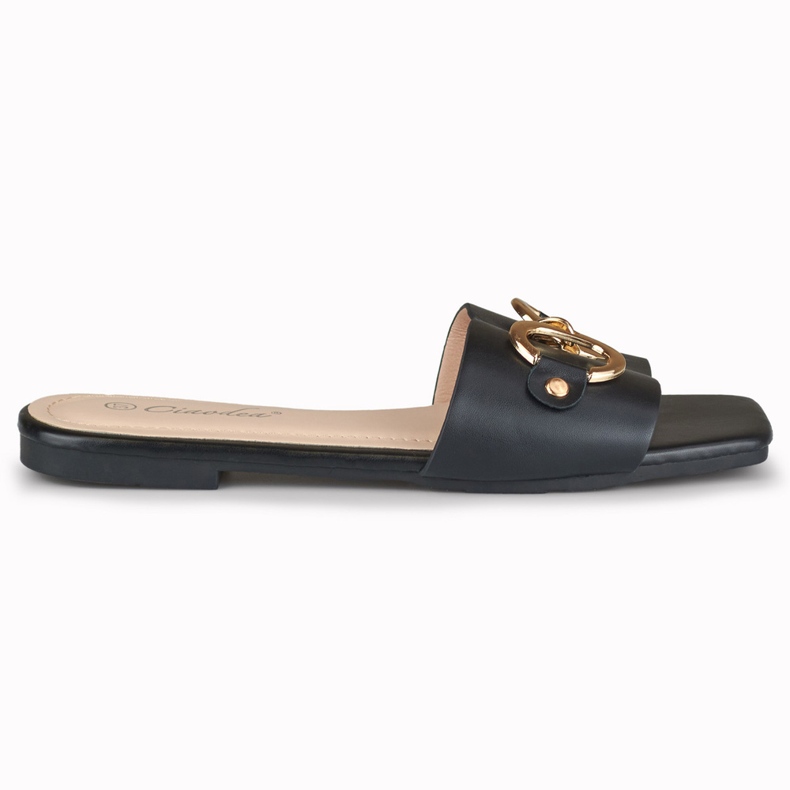 Pantuflas de mujer negras con decoración Hensi dorada negro