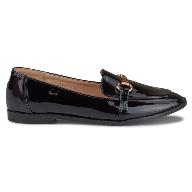 Zapatos lacados con decoración dorada negro