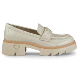 Mocasines moda mujer beige lacados