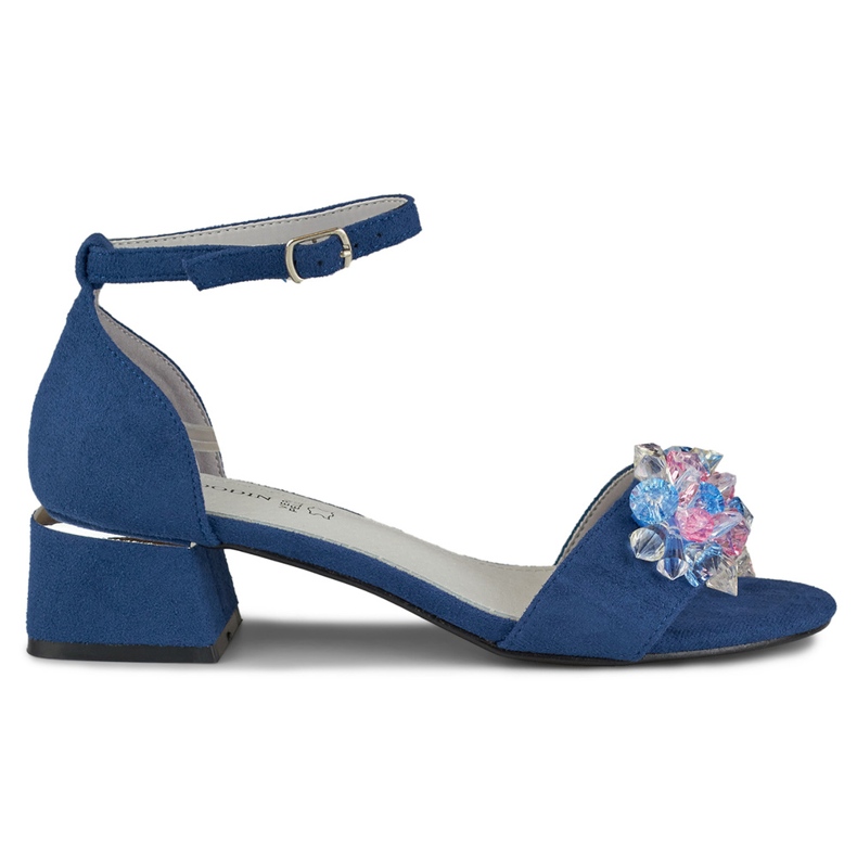 Sandalias tacón bajo adornos azul marino