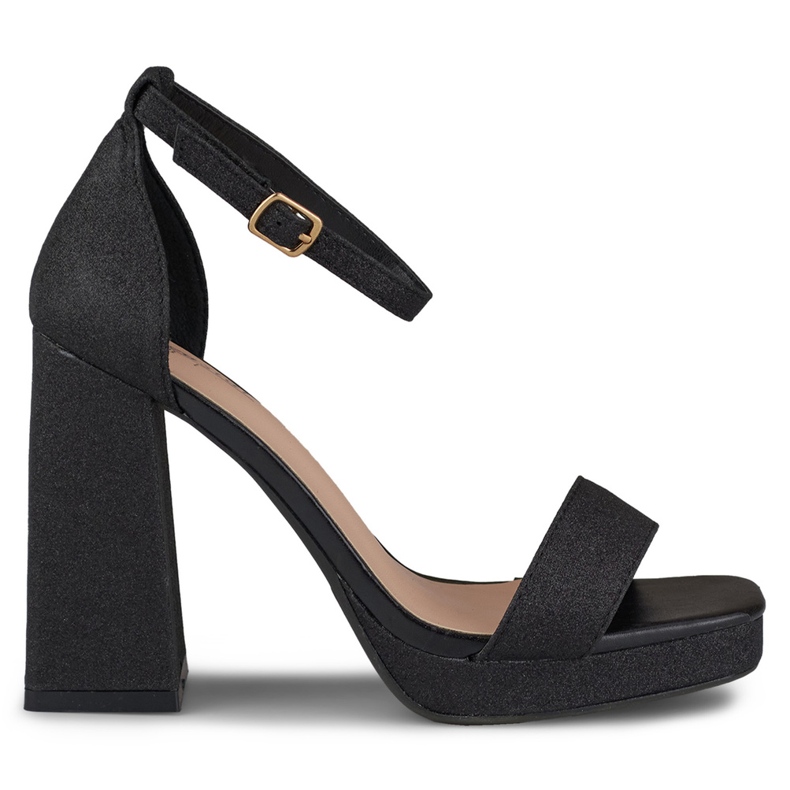 Sandalias negras brillantes con tacón ancho negro