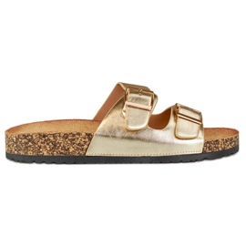 Chanclas doradas con suela de corcho dorado