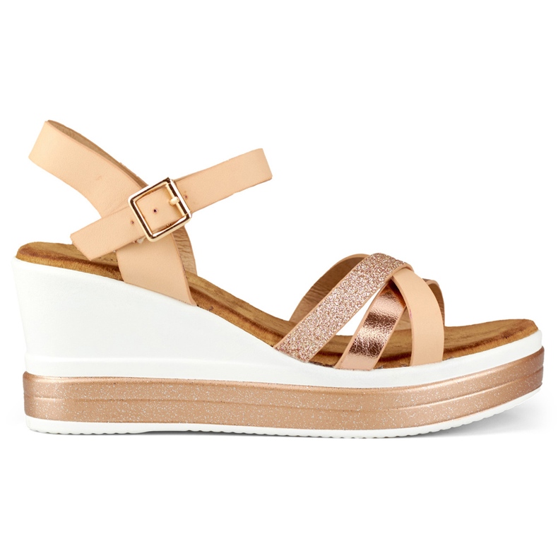 Sandalias cuña beige con tira brillante