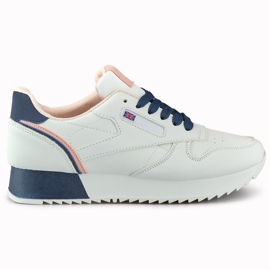 Zapatillas deportivas clásicas de mujer blancas y azules. blanco