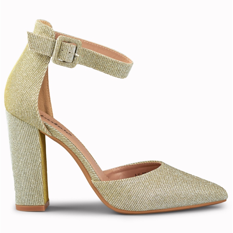 Salón brocado dorado abrochado al tobillo