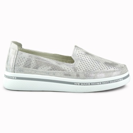 Zapatos mujer piel calados plata