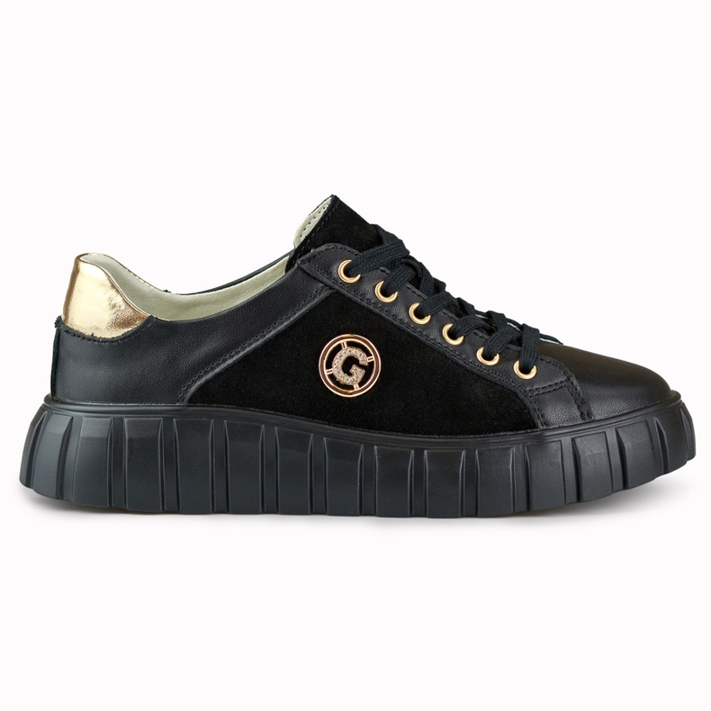 Deportivas de piel negra con detalles dorados negro Deportivas de piel negra con detalles dorados negro