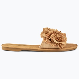 Pantuflas planas mujer flores marrón