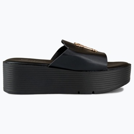Sandalias mujer cuña negras con adorno dorado negro Sandalias mujer cuña negras con adorno dorado negro
