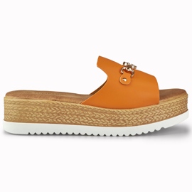 Babucha mujer naranja con cuña baja