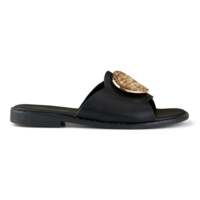 Pantuflas de mujer negras con decoración dorada negro