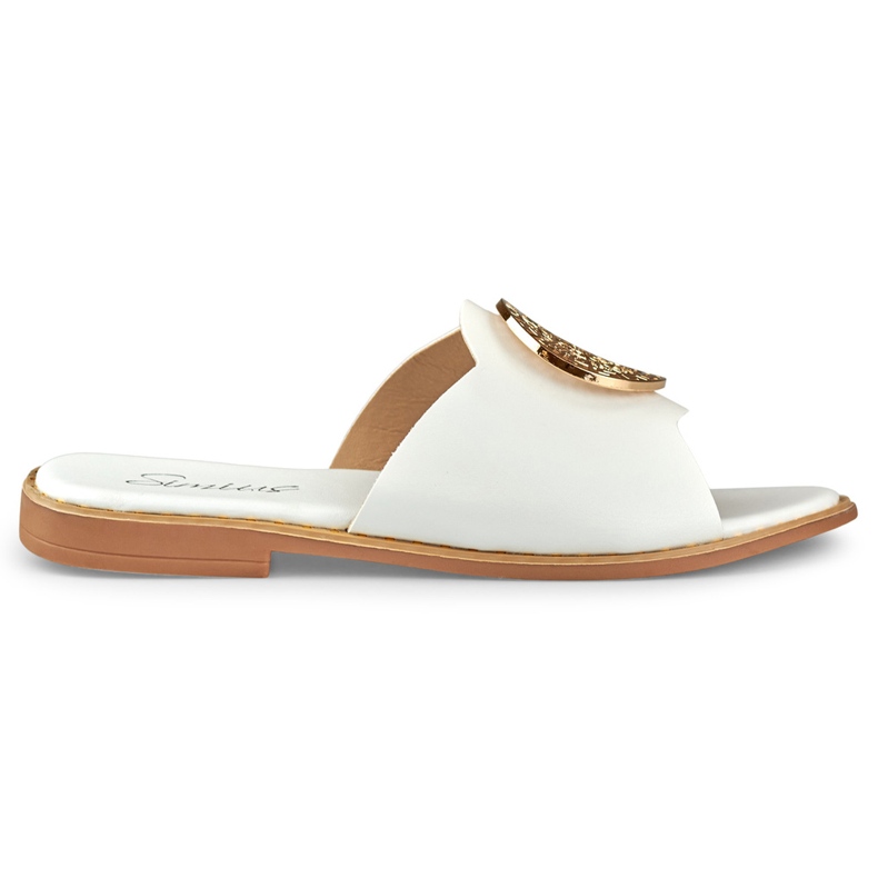 Pantuflas de mujer blancas con decoración dorada blanco
