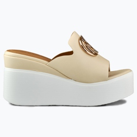 Zapatillas cuña de mujer elegantes beige Zapatillas cuña de mujer elegantes beige