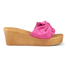 Pantuflas fucsia de mujer con cómoda cuña rosado