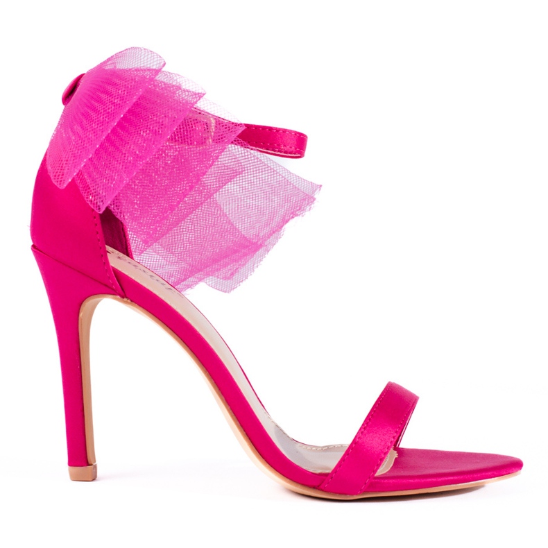 Sandalia fucsia con lazo de tul en el tacón de aguja Shelovet rosado