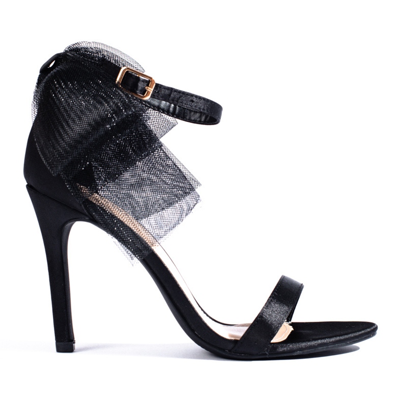 Sandalia negra con lazo de tul sobre tacón de aguja Shelovet negro Sandalia negra con lazo de tul sobre tacón de aguja Shelovet negro