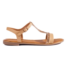 Sandalias mujer planas beige con cristales Shelovet