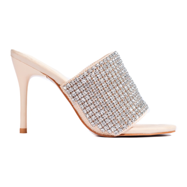 Elegantes sandalias de tacón con circonitas Shelovet beige