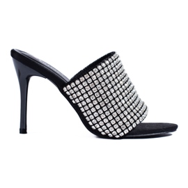 Elegantes sandalias negras de tacón Shelovet con circonitas negro