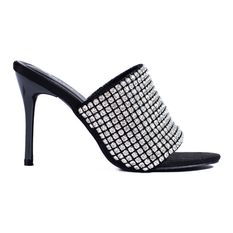 Elegantes sandalias negras de tacón Shelovet con circonitas negro