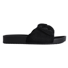 Zapatillas de casa de ante negro para mujer en la plataforma Shelovet