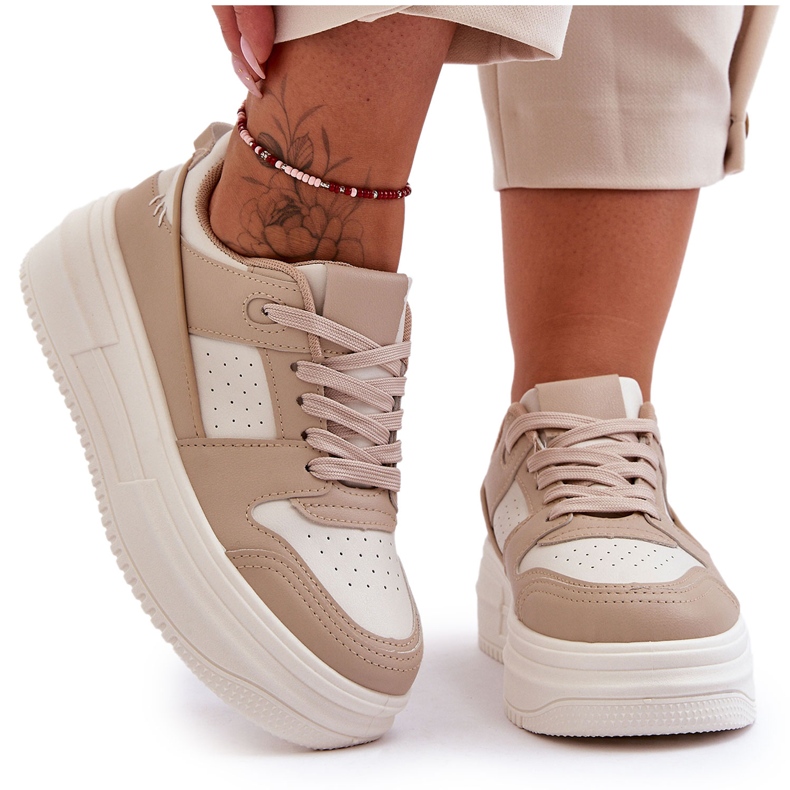 FJ1 Zapatos Deportivos De Mujer En Una Plataforma Masiva Beige Belisso