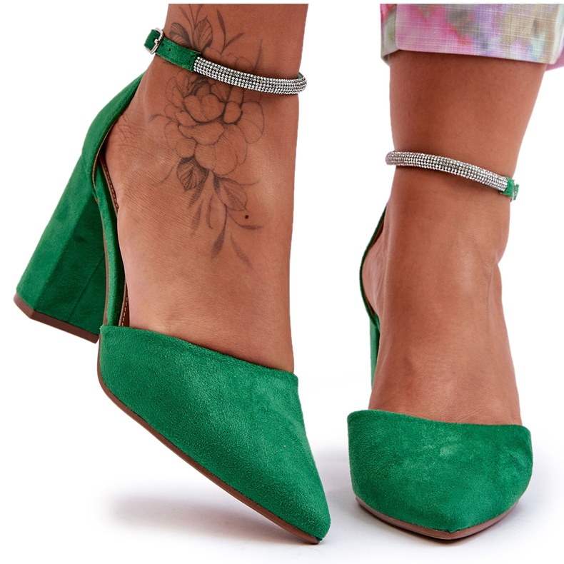 Zapatos De Salón De Ante Con Zirconia Cúbica De Diamante Verde
