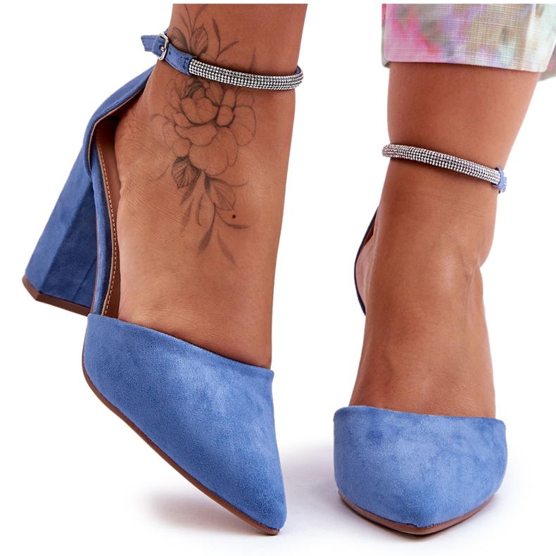 PS1 Zapatos De Salón De Ante Azul Diamante Con Circonitas Cúbicas