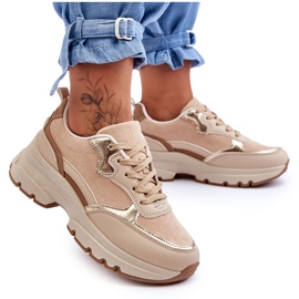 FG2 Iconos de zapatos deportivos de tacón plano con plataforma beige